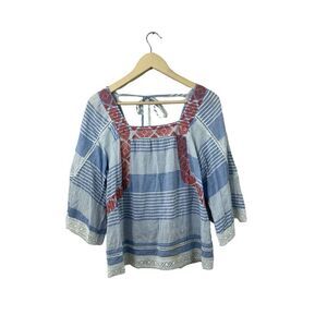 Democracy Medium Top Embroidered Crochet 1/2 Sleeve Flowy Boho Womens